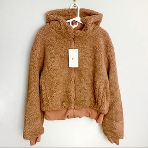 Fabletics Summit Sherpa Hoodie Jacket Toffee XXL New!